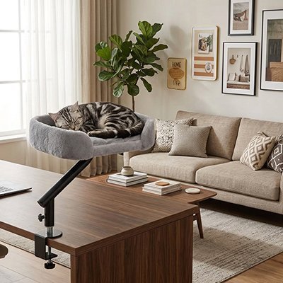 hamac bureau chat chat endormi