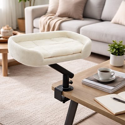 hamac bureau chat peluche blanche