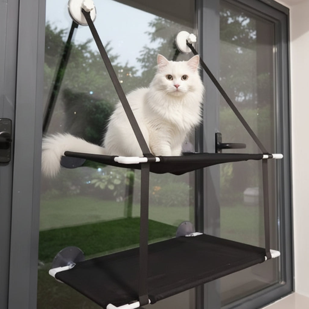 hamac double chat fenêtre chat observe deuxieme niveau