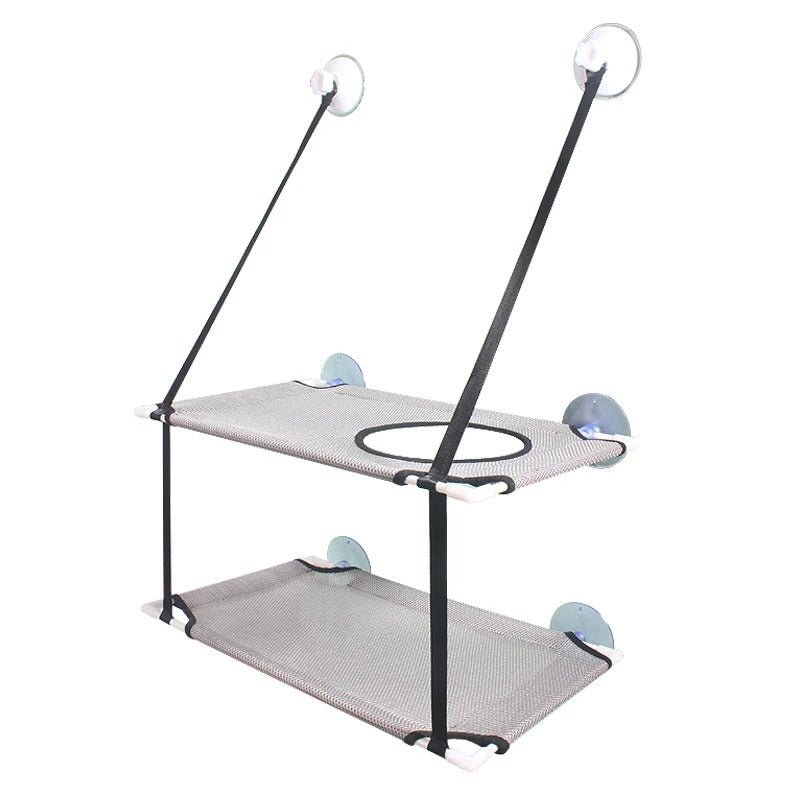 hamac double chat fenêtre gris clair double filet