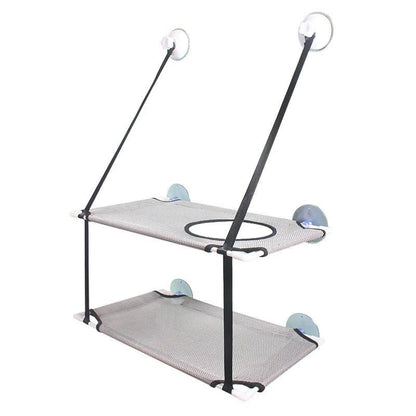 hamac double chat fenêtre gris clair double filet
