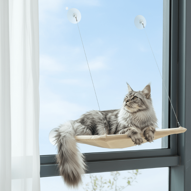 hamac pour chat fenêtre chat relaxe observe