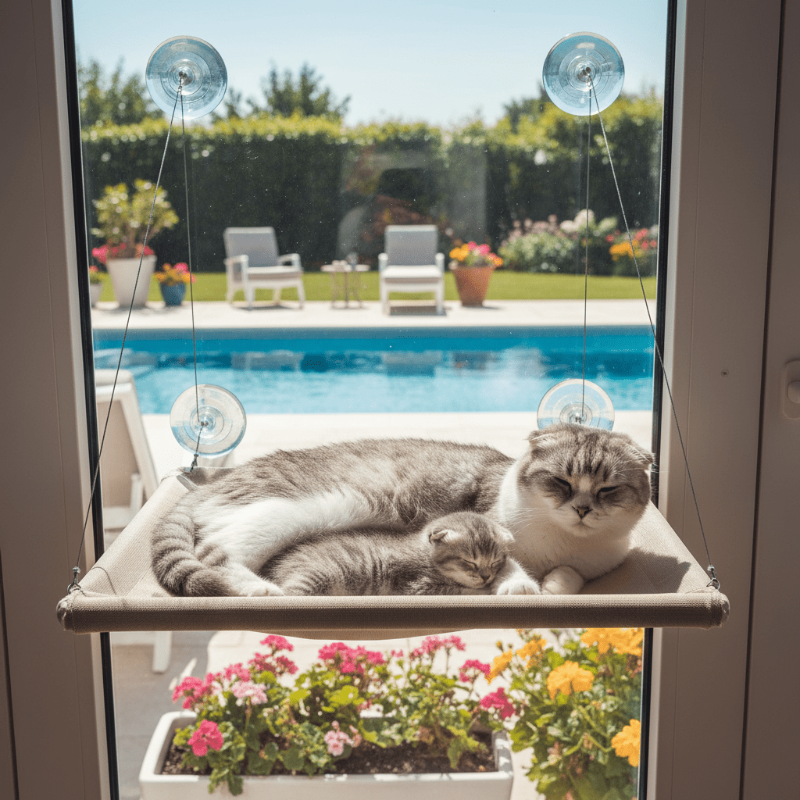 hamac pour chat fenêtre deux chats maman bebe