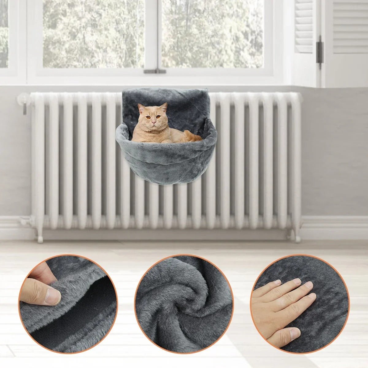 hamac radiateur pour chat gris fonce detail texture tissu