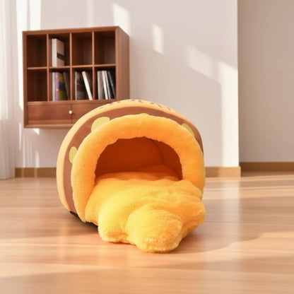 lit-niche pour chat design pot de miel jaune et marron