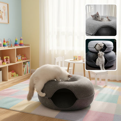 lit tunnel chat rond chat jouant dessus