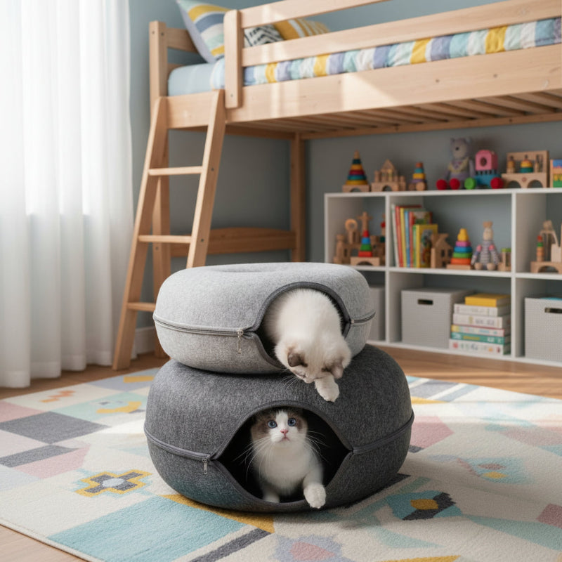 lit tunnel chat rond deux formats chat chacun interieur