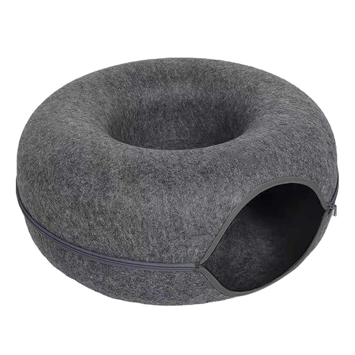 lit tunnel chat rond feutre gris fonce