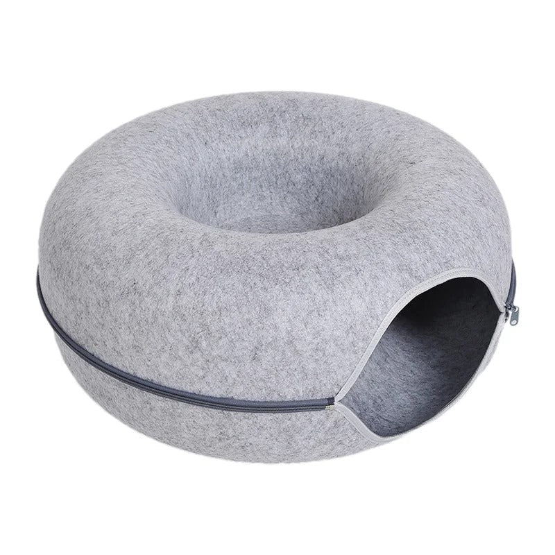 lit tunnel chat rond feutre gris pale