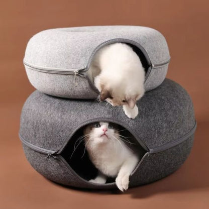 lit tunnel chat rond gris fonce et pale chat chacun interieur