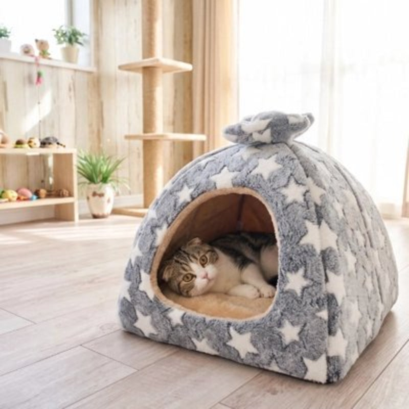 Maison pour chat etoiles blanches confort et securite