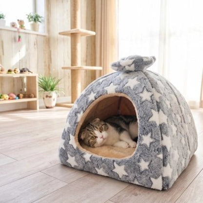 Maison pour chat etoiles blanches confort et securite