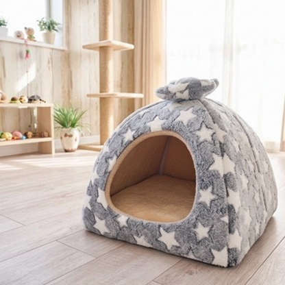 maison pour chat variante grise avec etoiles blanches