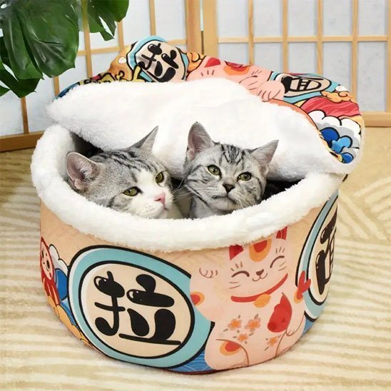 panier maison pour chat double chat interieur couvercle mi ouvert